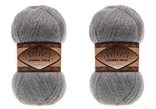 Alize Angora Gold Simli 5% Metallic, 20% Wolle, 75% Acryl, 2 Knäuel, 200 g, 1100 Yds, Garn, Häkelspitze, Handstricken, türkisches Garn (87 Kohlgrau) von Alize