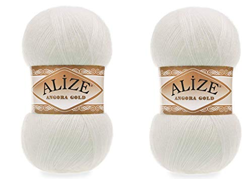 Alize Angora Goldgarn, 20 % Wolle, 80 % Acryl, weiches Garn, Häkeln, 200 g, 1204 m, Spitze, Handstricken, türkisches Garn (62 Hellcreme) von Alize