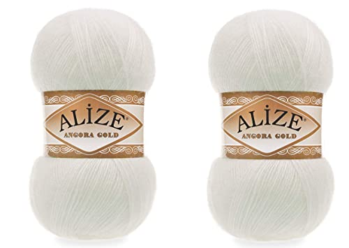 Alize Angora Goldgarn, 20 % Wolle, 80 % Acryl, weiches Garn, Häkeln, 200 g, 1204 m, Spitze, Handstricken, türkisches Garn (62 Hellcreme) von Alize