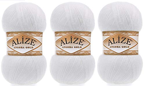 Alize Angora Goldgarn, 20 % Wolle, 80 % Acryl, 3 Skn, 300 g, 1805 Yds Faden, Häkeln, Handstricken, türkisches Garn (55) von Alize