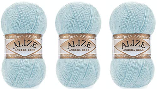 Alize Angora Goldgarn, 20 % Wolle, 80 % Acryl, 3 Skn, 300 g, 1805 Yds Faden, Häkelspitze, Handstricken, türkisches Garn (114 - helles Aqua) von Alize