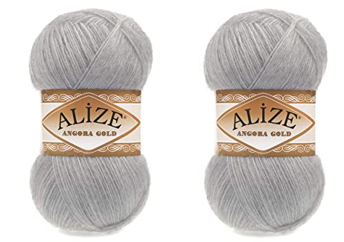 Alize Angora Goldgarn, 20 % Wolle, 80 % Acryl, weiches Garn, Häkeln, 200 g, 1204 m, Spitze, Handstricken, türkisches Garn (21 Grau) von Alize