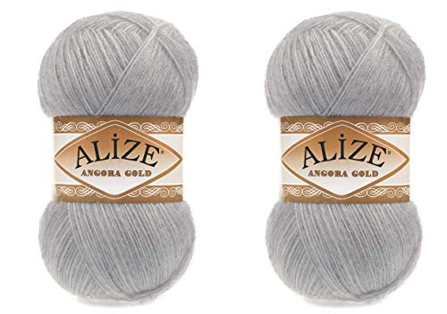 Alize Angora Gold Garn, 20 % Wolle, 80 % Acryl, weiches Garn zum Häkeln und Stricken, 200 g, 1200 m, Spitzengewicht, Grau von Alize