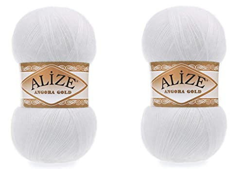 Alize Angora Goldgarn, 20 % Wolle, 80 % Acryl, weiches Garn, Häkeln, 200 g, 1204 m, Spitze, Handstricken, türkisches Garn (55 Weiß) von Alize