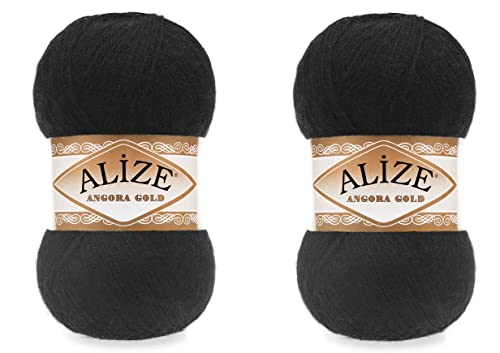Alize Angora Goldgarn, 20 % Wolle, 80 % Acryl, weiches Garn, Häkeln, 200 g, 1204 m, Spitze, Handstricken, türkisches Garn (60 schwarz) von Alize