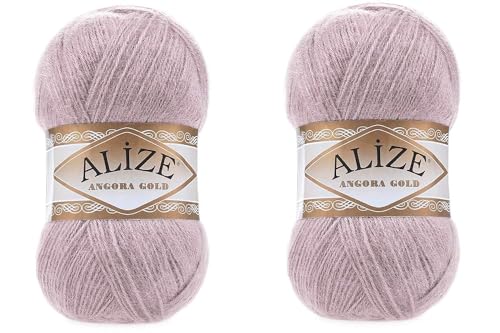 Alize Angora Gold Garn, 20 % Wolle, 80 % Acryl, weiches Garn, Häkeln, Lot von 2 Stück, 200 g, 1200 m, türkisches Strickgarn (163 Rose Grey) von Alize