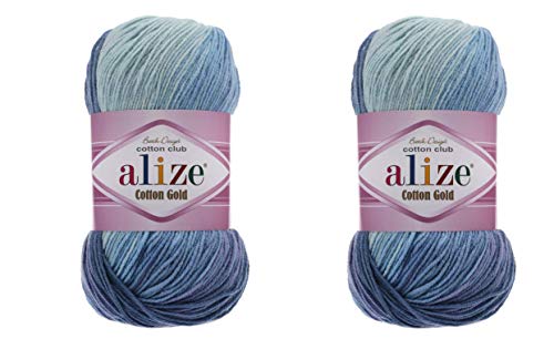 Alize Baumwolle Gold Batik Garn 55% Baumwolle 45% Acryl Lot of 2 Knäuel 200g 722yds Stricken Acryl Baumwolle 2 Sport Garn (3299) von Alize