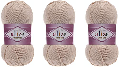 Alize Baumwolle Gold Garn Häkeln Handstricken 55% Baumwolle 45% Acryl Garn Art Lot of 3 skn 300 g 1082 yds 67 - Kerzenlicht von Alize