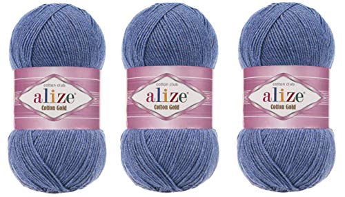 Alize Cotton Gold Garn 55% Baumwolle 45% Acryl Lot von 3 Knäuel 300gr 1082yds Stricken Acryl Baumwollgarn (374) von Alize