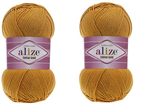 Alize Baumwollgarn, 55% Baumwolle, 45% Acryl, Häkelgarn, Handstricken, Kunst, 2 Knäuel, 200 g, 700 m (2 Senf) von Alize