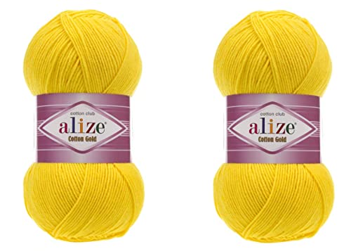 Alize Baumwollgarn, 55 % Baumwolle, 45 % Acryl, Häkelgarn, Handstricken, Kunst, 2 Knäuel, 200 g, 722 m (110-gelb) von Alize