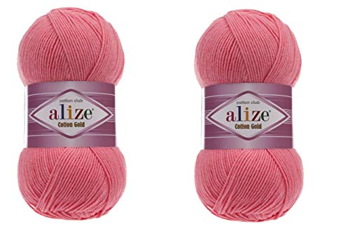 Alize Baumwollgarn, 55 % Baumwolle, 45 % Acryl, Häkelgarn, Handstricken, Kunst, 2 Knäuel, 200 g, 722 m (33 - Candy Pink) von Alize