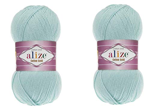 Alize Baumwollgarn, 55 % Baumwolle, 45 % Acryl, Häkelgarn, Handstricken, Kunst, 2 Knäuel, 200 g, 722 m (522 Light Aqua) von Alize