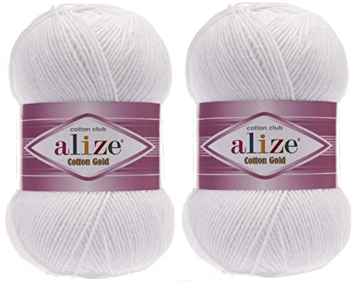 Alize Baumwollgarn, 55% Baumwolle, 45% Acryl, Häkelgarn, Handstricken, Kunst, 2 Knäuel, 200 g, 722 m (55-weiß) von Alize