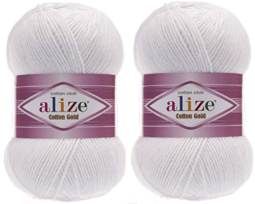 Alize Baumwollgarn, 55% Baumwolle, 45% Acryl, Häkelgarn, Handstricken, Kunst, 2 Knäuel, 200 g, 722 m (55-weiß) von Alize