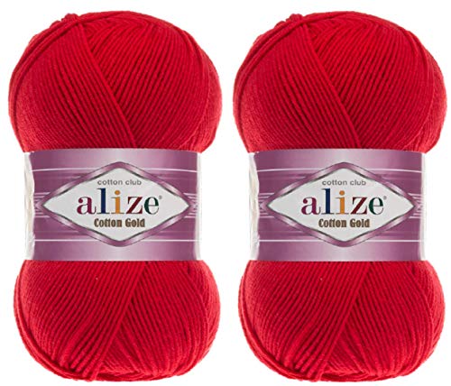 Alize Baumwollgarn, 55 % Baumwolle, 45 % Acryl, Häkelgarn, Handstricken, Kunst, 2 Knäuel, 200 g, 722 m (56-rot) von Alize