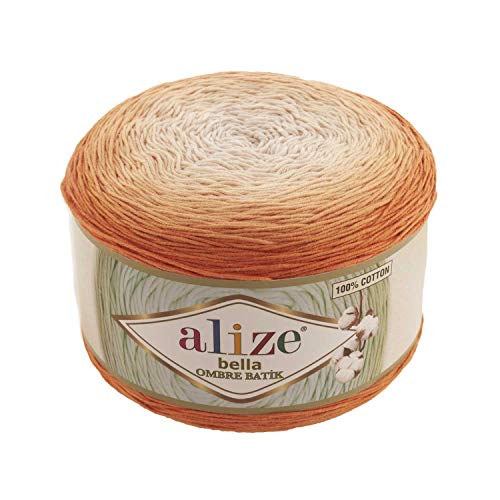 Alize Bella Ombre Batik 100% Baumwolle Garn 1 Big Knäuel 250 gr 900 m 984 Yards 7403 von Alize
