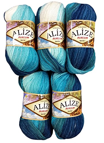 Alize Burcum Batik 5 x 100 Gramm Wolle Mehrfarbig mit Farbverlauf, 500 Gramm Strickwolle (Petrol türkis mint 1892) von Alize Burcum Batik