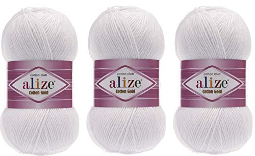 Alize Cotton Gold Garn 55% Baumwolle 45% Acryl Lot von 3 Knäuel 300gr 1082yds Stricken Acryl Baumwollgarn (55) von Alize
