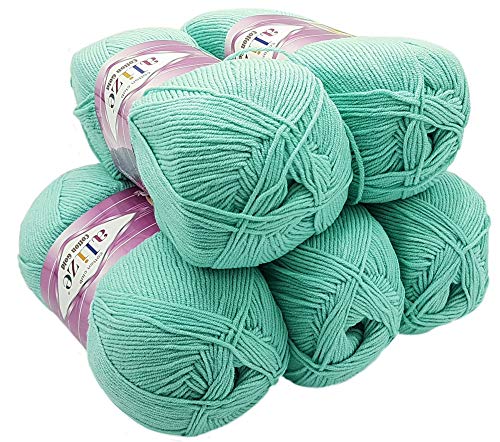 Alize Cotton gold 5 x 100g Strickwolle 55% Baumwolle, 500 Gramm Wolle einfarbig (mint 15) von Guoml