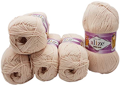 Alize Cotton gold 5 x 100g Strickwolle 55% Baumwolle, 500 Gramm Wolle einfarbig (Blush 382) von Alize