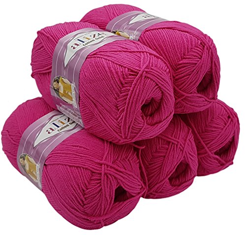 Alize Cotton gold 5 x 100g Strickwolle 55% Baumwolle, 500 Gramm Wolle einfarbig (rosa 149) von Alize