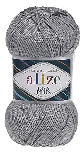 Alize Diva Plus 100 % Mikrofaser-Acryl-Seide und merzerisierter Effekt, 3 DK & helles Kammgarn, 1 Knäuel, 100 g, 220 m, Farbe (87-mittelgrau) von Alize