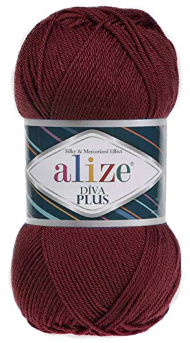 Alize Diva Plus Häkelgarn, 100 % Mikrofaser, Acryl, Seide, merzerisiert, 3 DK & leichtes Kammgarn, 4 Knäuel, 400 g, Farbe 57 – Bordeauxfarben Alize Diva Plus Häkelgarn, 100 % Mikrofaser, Acryl, Seide, merzerisiert, 3 DK & leichtes Kammgarn, 4 Knäuel, 400 g, Farbe 57 – Bordeauxfarben von Alize
