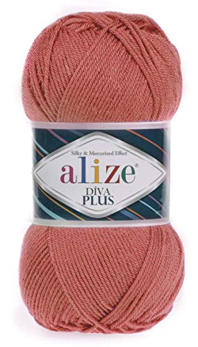 Alize Diva Plus Häkelgarn, 100 % Mikrofaser, Acryl, Seide und merzerisiert, 3 DK & leichtes Kammgarn, 4 Knäuel, 400 g, Farbe 258 – Palisander-Rosa von Alize