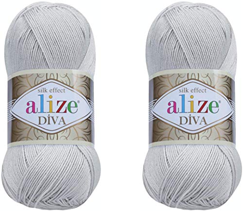 Alize Diva Seidiger Effekt, 100 % Mikrofaser-Acrylgarn, Garn, Häkelkunst, Spitze, Basteln, 2 Knäuel, 200 g, 760 m, Handstrickgarn (168) von Alize