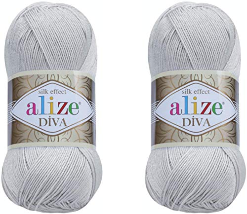 Alize Diva Seidiger Effekt, 100 % Mikrofaser-Acrylgarn, Garn, Häkelkunst, Spitze, Basteln, 2 Knäuel, 200 g, 760 m, Handstrickgarn (168) von Alize