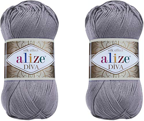 Alize Diva Seidiger Effekt, 100 % Mikrofaser-Acrylgarn, Garn, Häkelkunst, Spitze, Basteln, 2 Knäuel, 200 g, 760 m, Handstrickgarn (348) von Alize