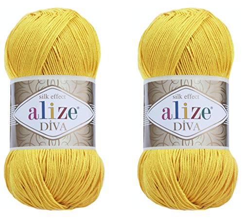 Alize Diva Yarn Handstrickgarn, 100 % Mikrofaser-Acrylgarn, Alize Diva, Seiden-Effekt, Häkelgarn, Kunst, Spitze, Basteln, 2 Knäuel, 200 g, 110-gelb, 2 Knäuel Alize Diva Yarn Handstrickgarn, 100 % Mikrofaser-Acrylgarn, Alize Diva, Seiden-Effekt, Häkelgarn, Kunst, Spitze, Basteln, 2 Knäuel, 200 g, 110-gelb, 2 Knäuel von Alize