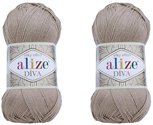 Alize Diva Yarn Handstrickgarn, 100 % Mikrofaser-Acrylgarn, Alize Diva, Seiden-Effekt, Häkelgarn, Kunst, Spitze, Basteln, 2 Knäuel, 200 g, 167-Beige. Alize Diva Yarn Handstrickgarn, 100 % Mikrofaser-Acrylgarn, Alize Diva, Seiden-Effekt, Häkelgarn, Kunst, Spitze, Basteln, 2 Knäuel, 200 g, 167-Beige. von Alize