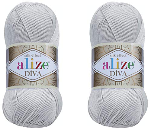 Alize Diva Yarn Handstrickgarn, 100 % Mikrofaser-Acrylgarn, Alize Diva, Seiden-Effekt, Häkelgarn, Kunst, Spitze, Basteln, 2 Knäuel, 200 g, 168 hellgrau Alize Diva Yarn Handstrickgarn, 100 % Mikrofaser-Acrylgarn, Alize Diva, Seiden-Effekt, Häkelgarn, Kunst, Spitze, Basteln, 2 Knäuel, 200 g, 168 hellgrau von Alize