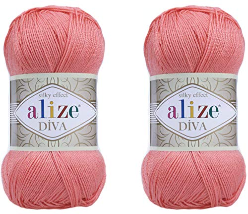 Alize Diva Yarn Handstrickgarn, 100 % Mikrofaser-Acrylgarn, Alize Diva, Seiden-Effekt, Häkelgarn, Kunst, Spitze, Basteln, 2 Knäuel, 200 g, 619 Korallenrot Alize Diva Yarn Handstrickgarn, 100 % Mikrofaser-Acrylgarn, Alize Diva, Seiden-Effekt, Häkelgarn, Kunst, Spitze, Basteln, 2 Knäuel, 200 g, 619 Korallenrot von Alize