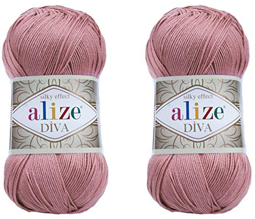 Alize Diva Yarn Handstrickgarn, 100 % Mikrofaser-Acrylgarn, Alize Diva, Seiden-Effekt, Häkelgarn, Kunst, Spitze, Basteln, 2 Knäuel, 200 g, 760 Yds (354-Rose) von Alize