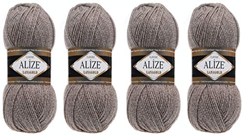 Alize Lanagold Garn zum Häkeln und Stricken, warme, weiche, natürliche, grobe Wollmischung, handgewebtes Bastelgarn, 4 Knäuel, 400 g, 650 von Alize