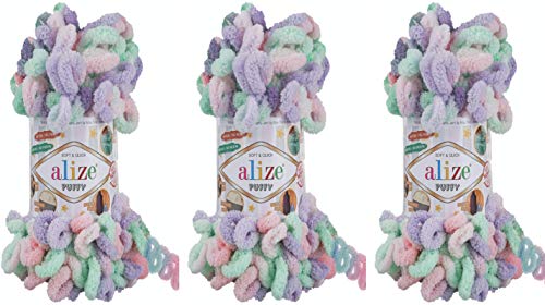 Alize Puffy Color Baby Deckengarn, 300 g, 100 % Micropolyester, weiches Garn, Handstrickgarn, sehr grob, sperrig, gewebtes Wollgarn (5938) von Alize