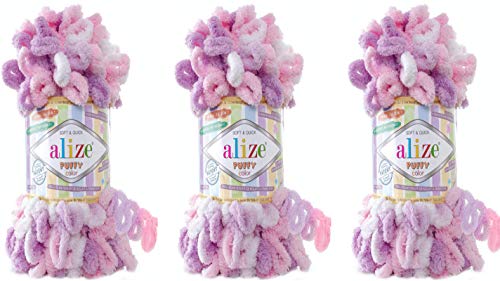 Alize Puffy Color Baby Deckengarn, 300 g, 100 % Micropolyester, weiches Garn, Handstrickgarn, sehr grob, sperrig, gewebtes Wollgarn (6051) von Alize