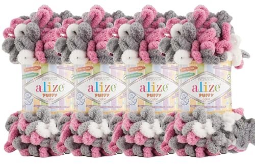 Alize Puffy Color Babydeckengarn, 4 Skn, 400 g, 39,3 m, 100 % Mikropolyester, weiches Garn, Handstrickgarn (6070) von alize