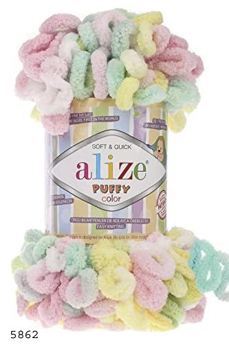 Alize Puffy Color Babydeckengarn, 400 g, 100 % Mikropolyester, weiches Garn, Handstrickgarn (5862) von Alize