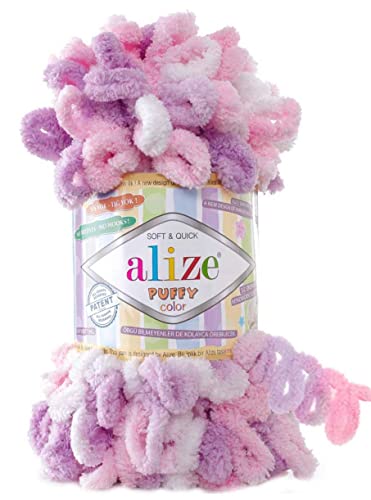 Alize Puffy Color Babydeckengarn, 4 Skn, 100 g, 9,8 m, 100 % Mikropolyester, weiches Garn, Handstrickgarn (6051) von alize