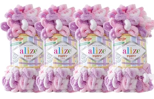 Alize Puffy Color Babydeckengarn, 4 Skn, 100 g, 9,8 m, 100 % Mikropolyester, weiches Garn, Handstrickgarn (6051) von alize