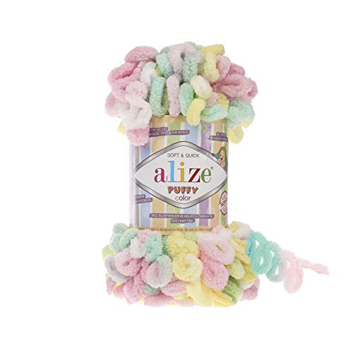 Alize Puffy Color Garn für Babydecke, 5 Knäuel, 500 g, 50 m, 100 % Micropolyester, weiches Garn, Babydecke, Garn, Handstrickgarn, Super Chunky Bulky Woven Worested Garn (5862) von Alize