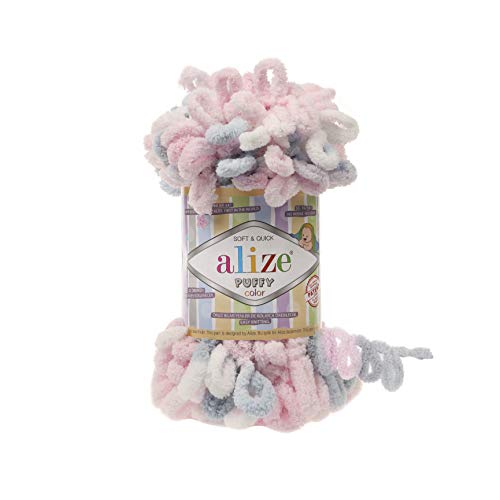 Alize Puffy Color Garn für Babydecke, 5 Knäuel, 500 g, 50 m, 100 % Micropolyester, weiches Garn, Babydecke, Garn, Handstrickgarn, Super Chunky Bulky Woven Worested Garn (5864) von Alize