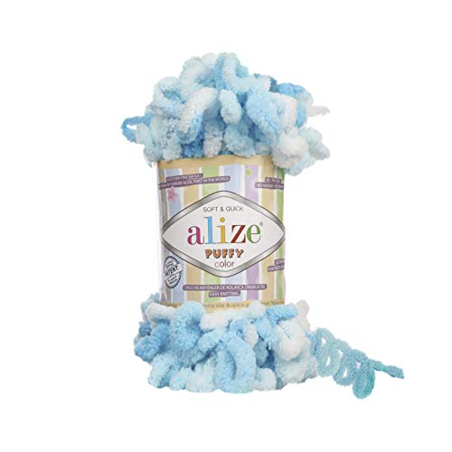Alize Puffy Color Garn für Babydecke, 5 Knäuel, 500 g, 50 m, 100 % Micropolyester, weiches Garn, Babydecke, Garn, Handstrickgarn, Super Chunky Bulky Woven Worested Garn (5924) von Alize