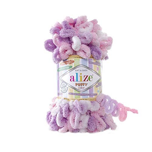 Alize Puffy Farbgarn für Babydecke, 5 Knäuel, 500 g, 50 m, 100 % Micropolyester, weiches Garn, Babydecke, Handstrickgarn, Super Chunky Bulky Woven Worested Garn (6051) von Alize