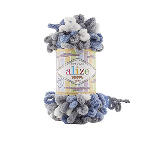 Alize Puffy Farbgarn für Babydecke, 5 Knäuel, 500 g, 50 m, 100 % Micropolyester, weiches Garn, Babydecke, Handstrickgarn, Super Chunky Bulky Woven Worested Garn (6075) von Alize