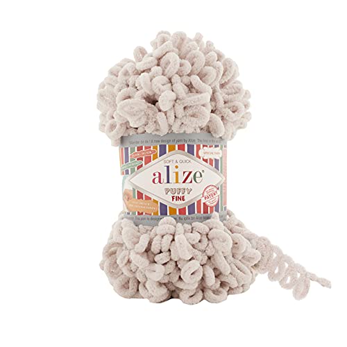 Alize Puffy Feine Babydecke, kleine Schlaufe, 100 % Mikropolyester, weiches Garn, 4 Stück, 400 g, 64 m (599 – Knochen) von Alize